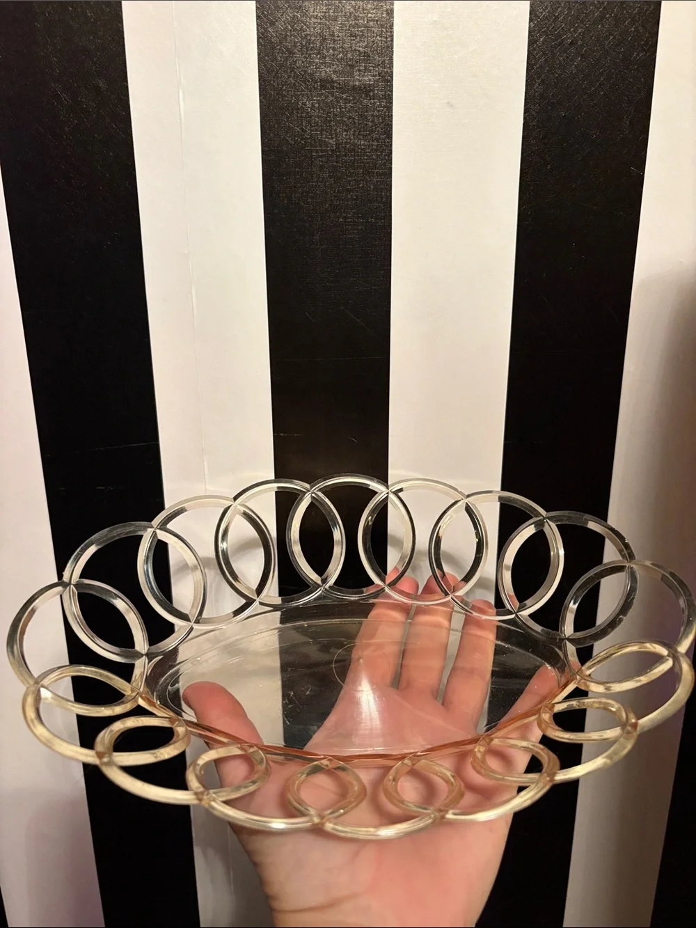 60s Vintage Clear Lucite Plastic Loop Edge Bread Basket Storage Bedroom/Bathroom